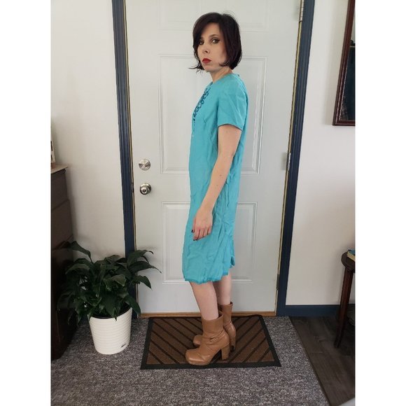 60s/70s Mod Blue Beaded Dress‎ - Picture 2 of 5